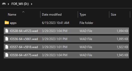 Archivos WAD para instalar cIOS sin conexión